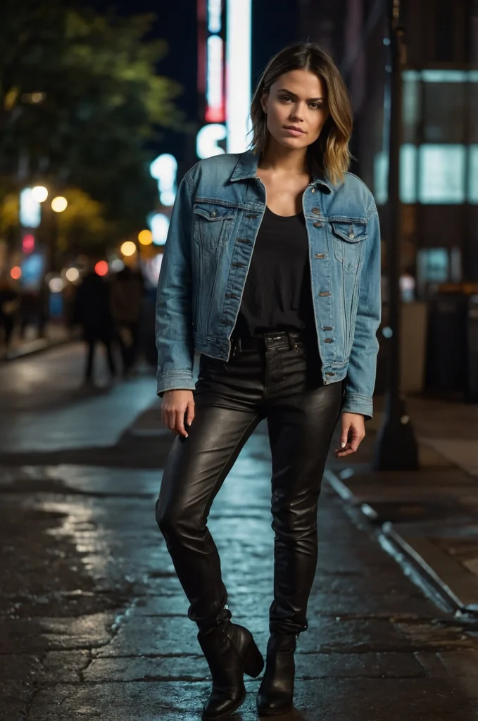 Denim Jacket and Leather Pants