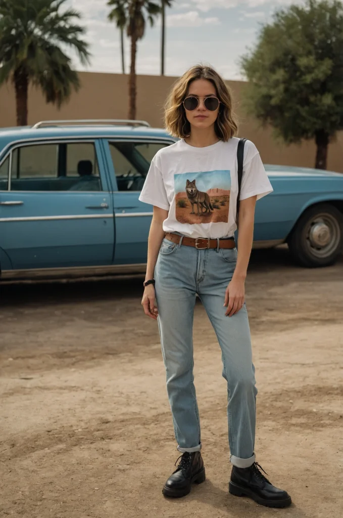 Graphic Tee and Flared Jeans