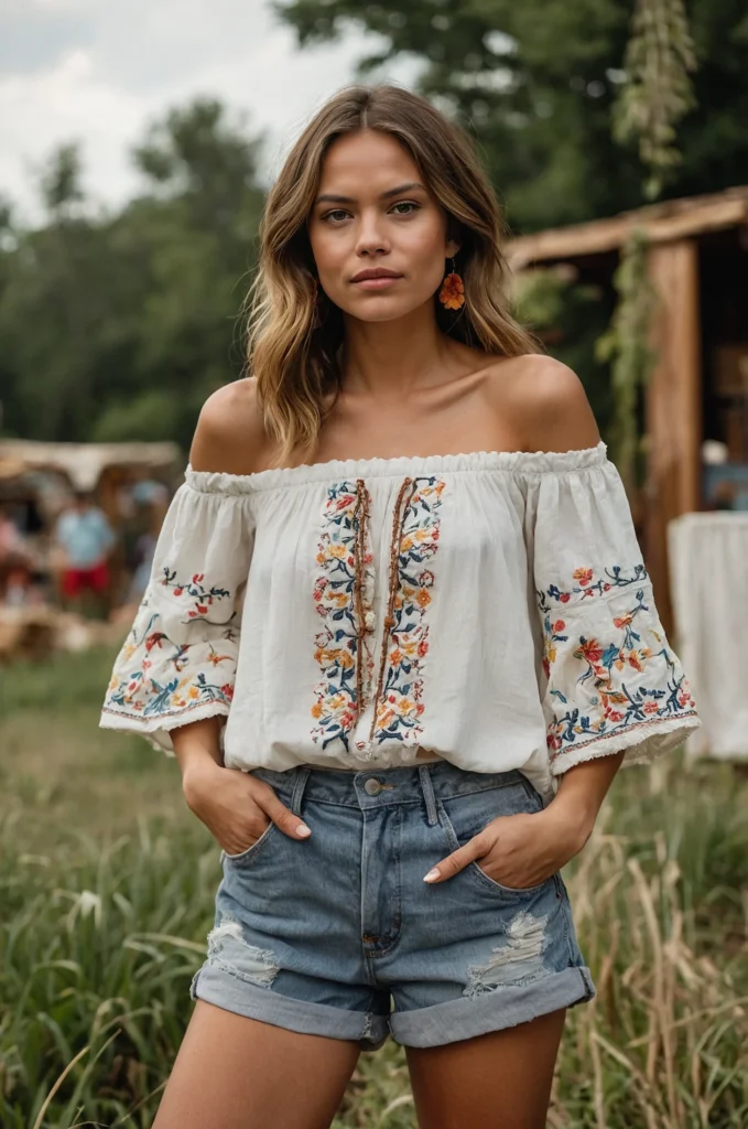 Peasant Blouse and Denim Shorts