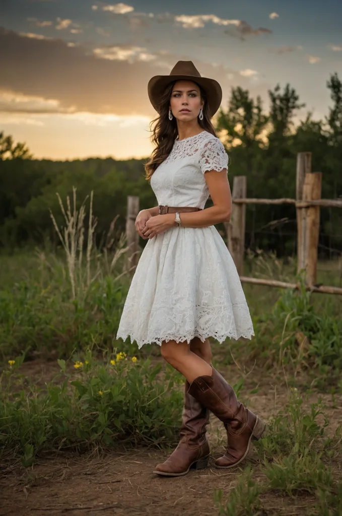 White Eyelet Dress and Boots