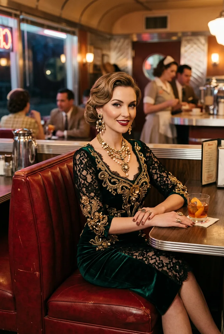 Woman wearing cocktail dress with interesting details and statement jewelry for celebration