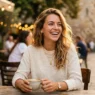 Woman in styled everyday outfit with natural lighting and warm tones in lifestyle portrait