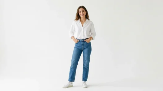 Collection of simple casual outfit ideas displayed on white backdrop with soft lighting